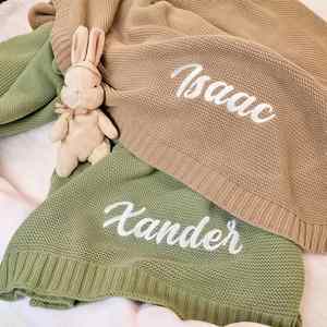 Custom Embroidered Baby Name <b>Blanket</b> Soft Cotton Knit Nursery <b>Throw</b> Skin-Friendly Breathable Personalized All-Season - Product Image 6