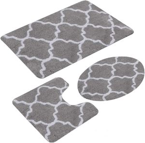 Ensemble de tapis de salle de bain au design géométrique moderne, 3 pièces, antidérapant, en polyester, tapis de douche, tapis de sol pour les toilettes - Product Image 1