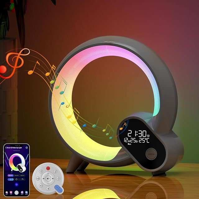 Smart Wake up Light Sunrise Alarm Clock,Ambient Light White Noise,App,Bluetooth Speaker,Timer,Remote Control,Ideal for Gift