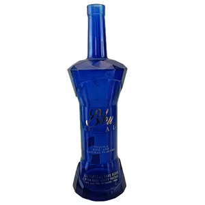 Botella de vidrio transparente con revestimiento, botella de Whisky, ron, vino, con Corchos, Color azul, 700 ml, gran oferta