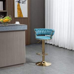 Height Adjustable Swivel Bar <b>Stool</b> Velvet Golden Base Barstools Chairs Padded <b>Seat</b> Woven Kitchen High Dining Chair <b>Stools</b> - Product Image 1