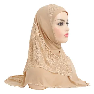 Muçulmano Meninas Grandes Amira Hijab com Camada de Renda Alta Qualidade Lenço Islâmico Árabe Malásia Chapéu das Mulheres Headwrap Ramadan Pray Chapéus