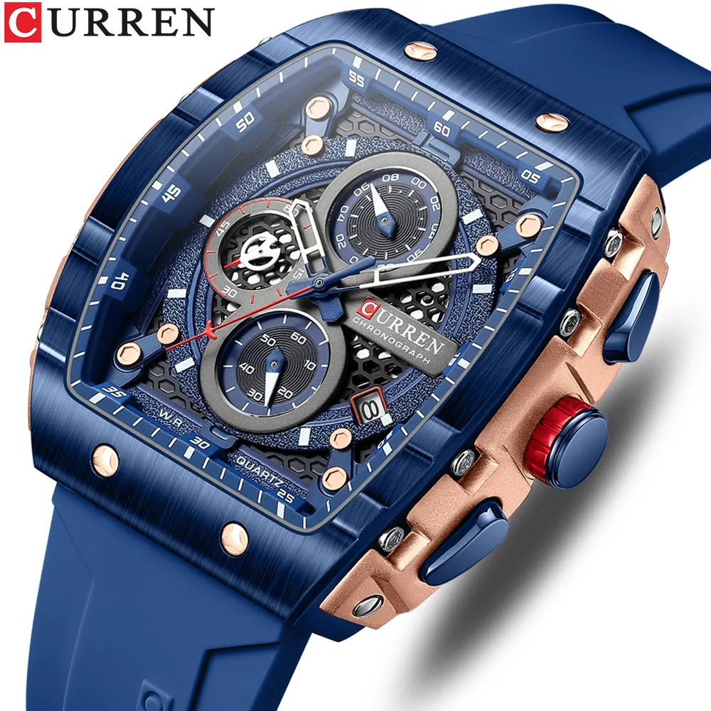 Montre Homme CURREN 8442 nuovi orologi sportivi di moda luminosi grandi e unici Tonneau Case con quadrante al quarzo orologi da polso datati Auto
