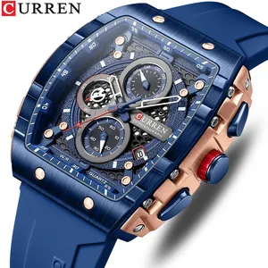 Montre Homme CURREN 8442 jam tangan kuarsa, arloji olahraga mode baru bercahaya besar unik Tonneau casing Dial desain Quartz tanggal otomatis