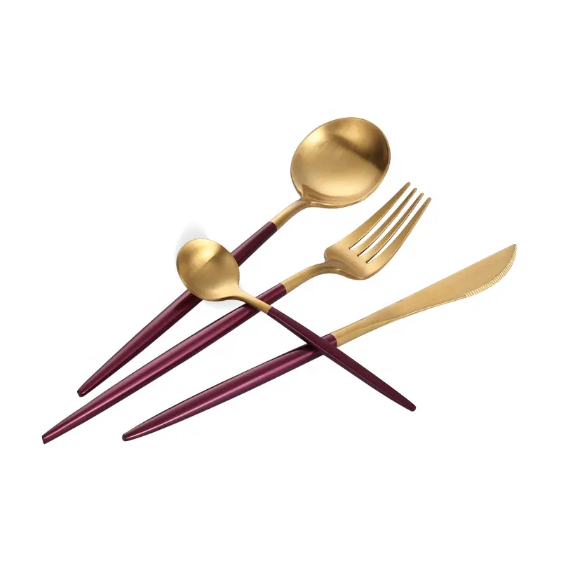 Hot selling stainless steel tableware 304 Nordic style western tableware purple gold knife and fork tableware gift box set