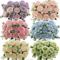 Flores Artificiales al por Mayor, Ramo Pequeño de Peonías de Seda Multicolor de 5 Tallos, Ramos de Flores para Decoración y Suministros de Boda