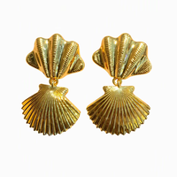 Boucles d'oreilles pendantes double coquille en or massif 18 carats AU750, style coquillage, bijoux fins, style nautique estival, cadeau, vente en gros