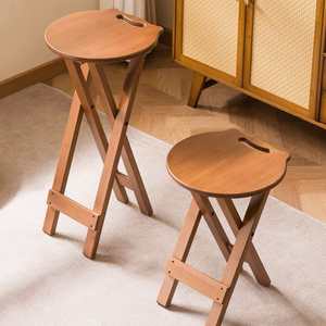 Tabouret de bar pliable en bois massif, rond, pliable, pour usage domestique, style minimaliste moderne - Product Image 4