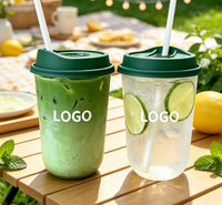 Gobelets en plastique PET transparents jetables personnalisés avec logo, 16 oz, en forme de U, fond arrondi, avec couvercles à logo pour café et thé