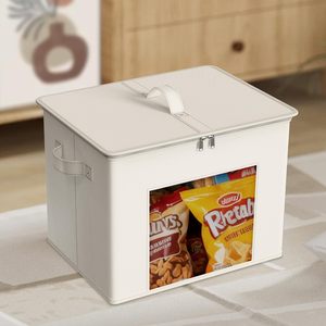 Beige <b>Storage</b> Containers with Lids Clear Window Handles Foldable Non-woven Fabric Bins Closet Organizer - Product Image 3
