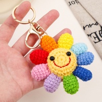 Porte-clés tournesol fait main au crochet, style pastoral, en fil coloré – Support pour clés de voiture