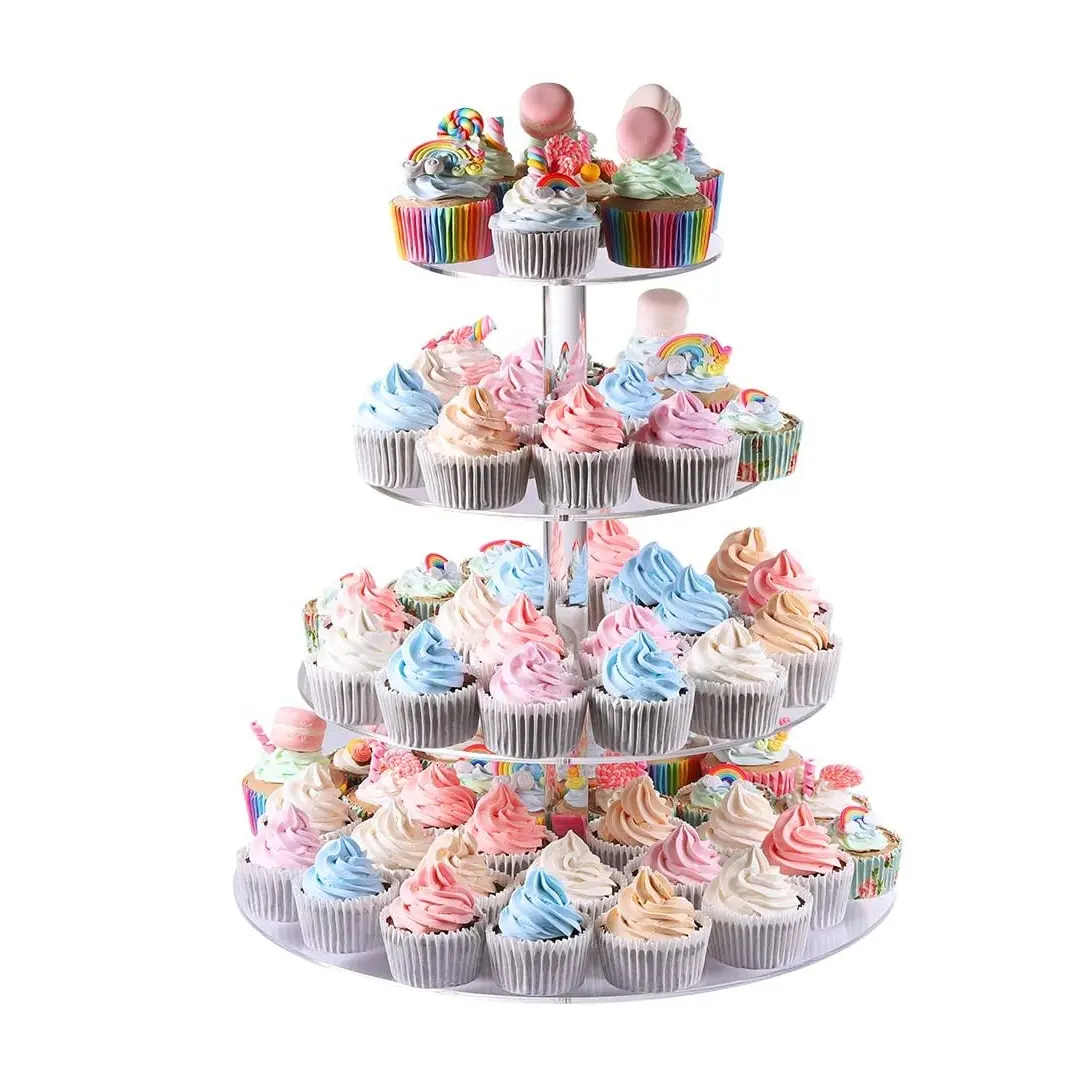 Clear acrylic 4 tiers round wedding decoration set cup cake stand
