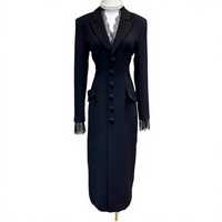 Robe longue fendue élégante noire vintage britannique haut de gamme pour femme, col en V, revers, simple boutonnage, dentelle, vente en gros transfrontalière ODM 2026