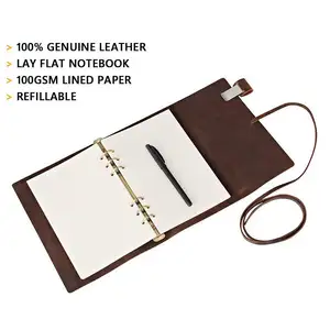 A5 A6 Máy Tính Xách Tay Retro Nhật Ký Da Với Vòng Chất Kết Dính ODM OEM Dập Nổi Tùy Chỉnh Thiết Kế Lay-Phẳng Ràng Buộc Kế Hoạch Quảng Châu Nhà Cung Cấp