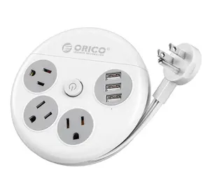 ORICO Power Strip Travel Adapter Smart US Plug Multiple Extension Socket with 3 USB Fast Charge for Travel Office Power Cord
