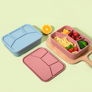 100% Food Grade Eco-Friendly Leak-Proof Silicone Bento Box Lunch Box For Child And Adult with 4 Compartments