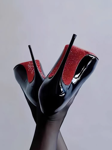 Escarpins légers à talon <span class=keywords><strong>aiguille</strong></span> et bout pointu en cuir verni avec strass et semelle rouge, pour femmes et hommes, collection Printemps-Été 2025, à enfiler, semelle en caoutchouc - Product Image 5