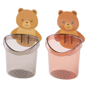 Bear <b>Toothbrush</b> Cup <b>Wall</b> <b>Mounted</b> Double <b>Holder</b> Suction Cup Plastic Bathroom Storage Rack Toothpaste <b>Holder</b> - Product Image 5