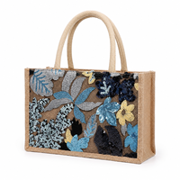 Sac fourre-tout en jute tissé sur mesure avec broderie florale à sequins | Sac à main en paille pour les vacances, sac de plage d'été |   Échantillons en 7 à 10 jours