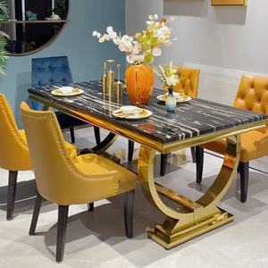 غرفة المعيشة الأثاث الذهب الفاخرة الحديثة طاولة طعام من الرخام الفاخرة مستطيلة منضدة طعام حديثة مجموعة الطعام الجداول - Product Image 5