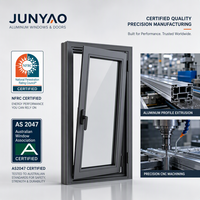 Fenêtre à battant en alliage d'aluminium à rupture de pont thermique JUNYAO AS2047 NFRC, double vitrage insonorisé PA66, testée anti-ouragan, pour villas et hôtels