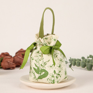 Luxury Boutique Canvas <b>Drawstring</b> <b>Bag</b> with Ribbon Handle Customized Printed Wedding Candy Jewelry Packaging Pouch - Product Image 5