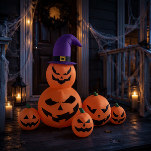 Sombrero de Bruja Morado Inflable con Calabazas Pequeñas para Decoración de Jardín Exterior y Ambiente de Halloween - Product Image 2