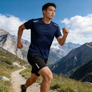 Ensemble de sport court en maille à séchage rapide pour hommes, marque privée OEM, avec bande réfléchissante, pour la course et l'entraînement, approvisionnement en gros pour revendeurs européens - Product Image 6