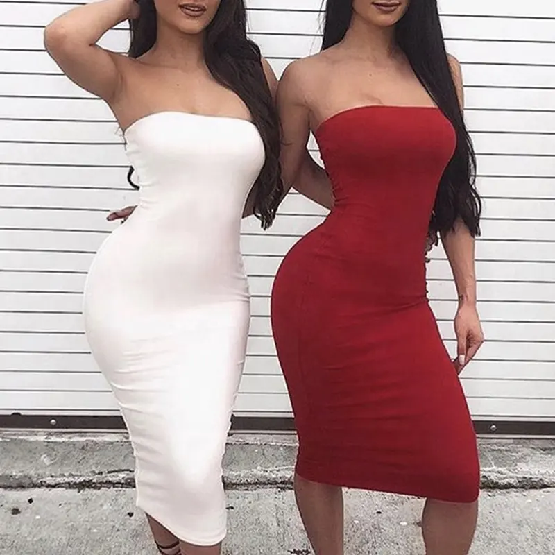 Wholesale Women Summer Tube Dress Sexy Clubwear Long Maxi Bodycon Dress Strapless Dress 2023 Casual Club for Ladies Natural Midi
