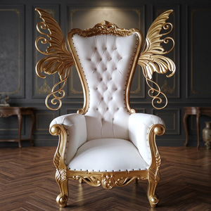 New High <b>Back</b> king Throne Wing <b>Chair</b> Gold White Living Room <b>Chairs</b> - Product Image 2
