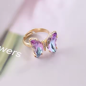Anello a farfalla con apertura regolabile da <span class=keywords><strong>donna</strong></span> con personalità femminile alla moda per ragazze anelli <span class=keywords><strong>di</strong></span> vetro con farfalle colorate - Product Image 1