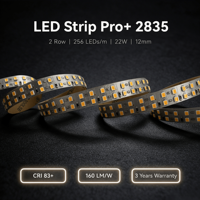 Bande LED Pro+ 2835 2 rangées 256 LED/m 24V 22W 4L 12mm Garantie 3 ans CRI 83+ 160LM/W