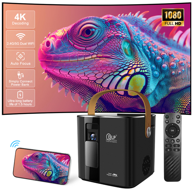 Hot Sale 1080P LED Mini Beamer Android Smart Projector DLP Short Throw Built-in Speaker 2G RAM Portable WiFi Battery Outdoor 3D