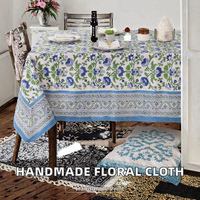 Nappe rectangulaire en coton imprimé floral bleu-vert faite à la main pour la décoration de table de mariage et d'événements, commande en gros
