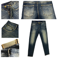 Jean en denim épais pour homme, coupe slim droite, délavé bleu classique, avec fermeture éclair YKK, style décontracté chic