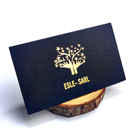 Carte de visite professionnelle en papier noir de haute qualité, bord doré brillant, estampage à chaud, logo en relief, papier texturé, carte de visite