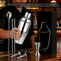 Ensemble cadeau d'outils à cocktails personnalisés, kit de mixologie argenté pour barman avec doseur, cuillère à bar et verseurs et paille en acier inoxydable