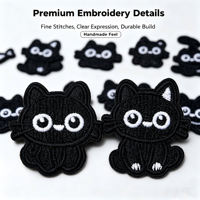 Badges thermocollants et écussons personnalisés en gros, motif Chat Noir, brodés, à coudre ou à repasser pour vêtements