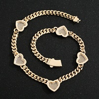 Collar de Cadena Cubana Gruesa con Colgante de Corazón de Circonita Cúbica Rosa para Mujer, Chapado en Oro de 14K, Ideal para Regalo
