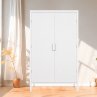 Armoire de chambre élégante à 2 portes battantes, armoire métallique, série couleur claire, personnalisable avec tringles à vêtements solides, pieds et étagères