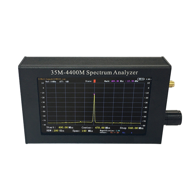 Handheld 35MHz-4400MHz RF Spectrum Analyzer 4.3in Display Aluminum Case 7.5x3x12.3cm Wireless Signal Testing Features CN/GUA