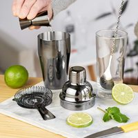 Глянцевый черный набор для приготовления коктейлей из 4 предметов: шейкер, стрейнер, джиггер, ложка для домашнего бара, ресторана, отеля, бармена
