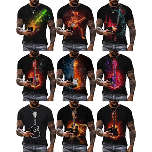 Flame 3D imprimé guitare T-Shirt pour hommes grande taille personnalisé Instruments de musique Jersey avec motif Design OEM ODM T-shirts - Product Image 1