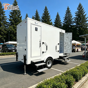 Toilettes portables de type remorque, sanitaires temporaires de grande taille pour événements publics avec système de support électrique sur roues - Product Image 1