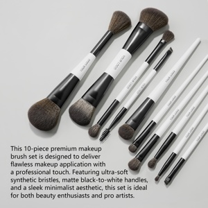 Juego de brochas de maquillaje profesional de 10 piezas al por mayor, set de herramientas de maquillaje con cerdas sintéticas y bolsa de maquillaje con logotipo personalizado OEM/ODM - Product Image 2