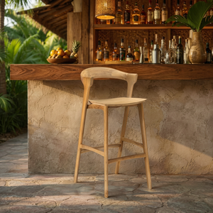 Taburete de Bar Giratorio de Madera de Teca Naderaa, Estilo Escandinavo de Lujo, Ecológico, para Exteriores, Sala de Estar, Hotel, Restaurante - Product Image 1