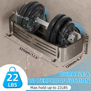 Étagère de <span class=keywords><strong>douche</strong></span> murale à <span class=keywords><strong>ventouse</strong></span> avec crochets et barre porte-serviettes, sans perçage, pour rangement d'angle de salle de bain - Product Image 4