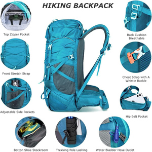 Zaino da <span class=keywords><strong>trekking</strong></span> leggero unisex personalizzato da 50 litri con copertura antipioggia, zaino da campeggio per arrampicata campeggio Touring, escursionismo impermeabile - Product Image 3