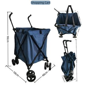 Panier de rangement en toile détachable léger panier de sac à provisions chariot 4 roues chariot d'épicerie de supermarché - Product Image 5