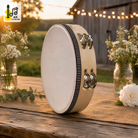Tambourin en bois de 10 pouces, cadre en bois naturel, double rangée de grelots métalliques, instrument de percussion à main pour mariage, fête, enfants